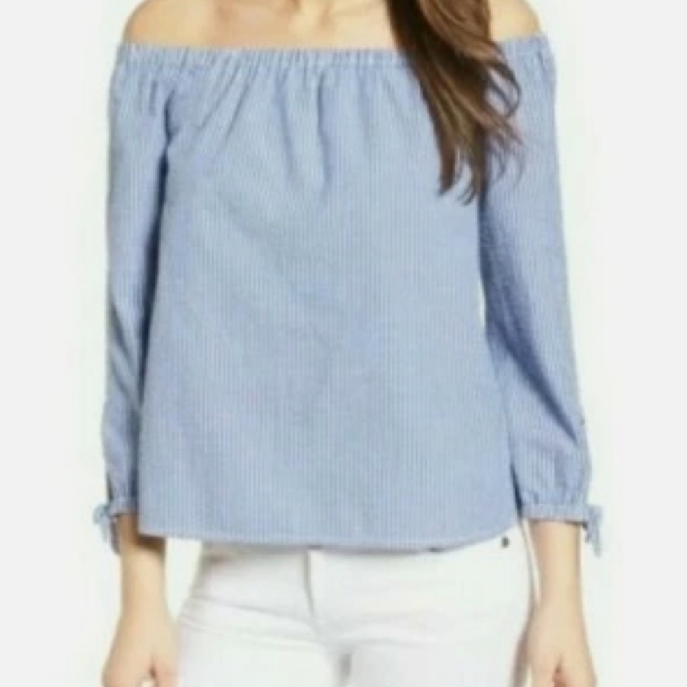 Vineyard Vines Seersucker Off The Shoulder Top 12 Preppy
